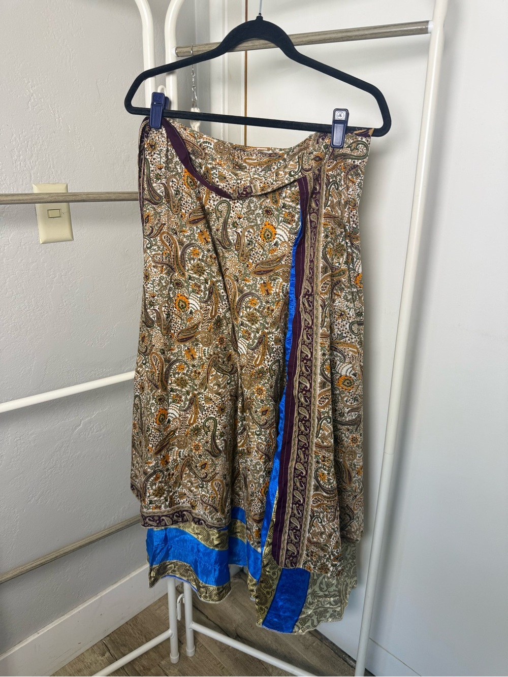 Bohemian Paisley Wrap Skirt in Tan and Blue